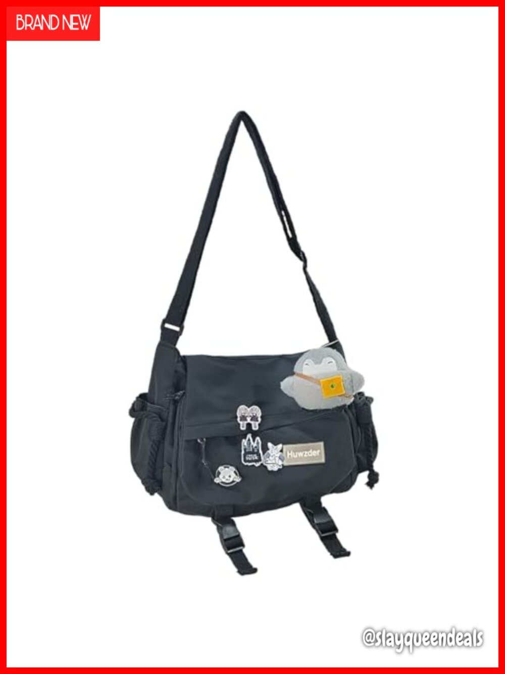 Nylon Messenger Bag Kawaii Crossbody with Cute Pins Aesthetic Shoulder Bag